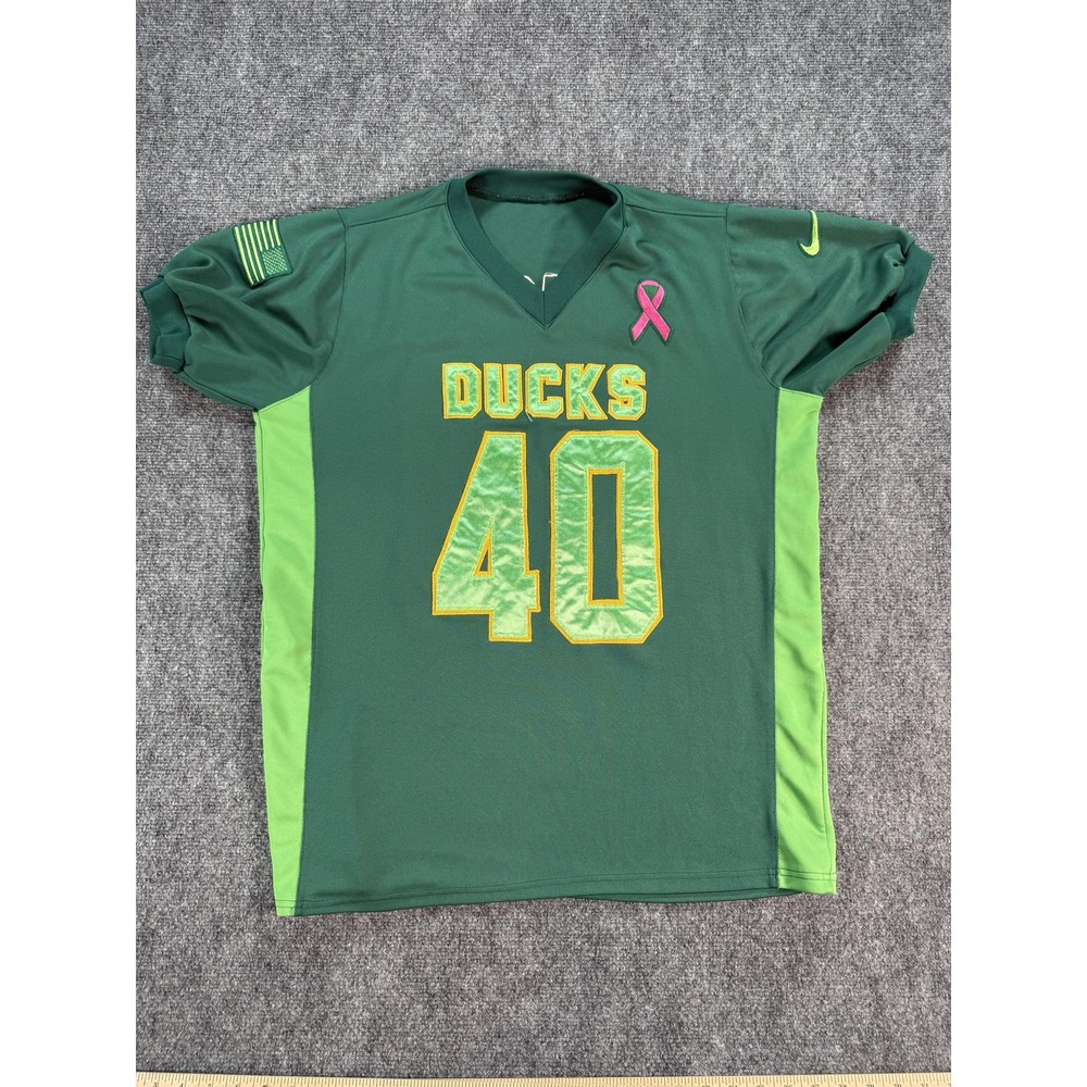 Oregon Ducks Jersey Mens Green NCAA Football Nike Pink‎ Ribbon 40 Tackle Twill